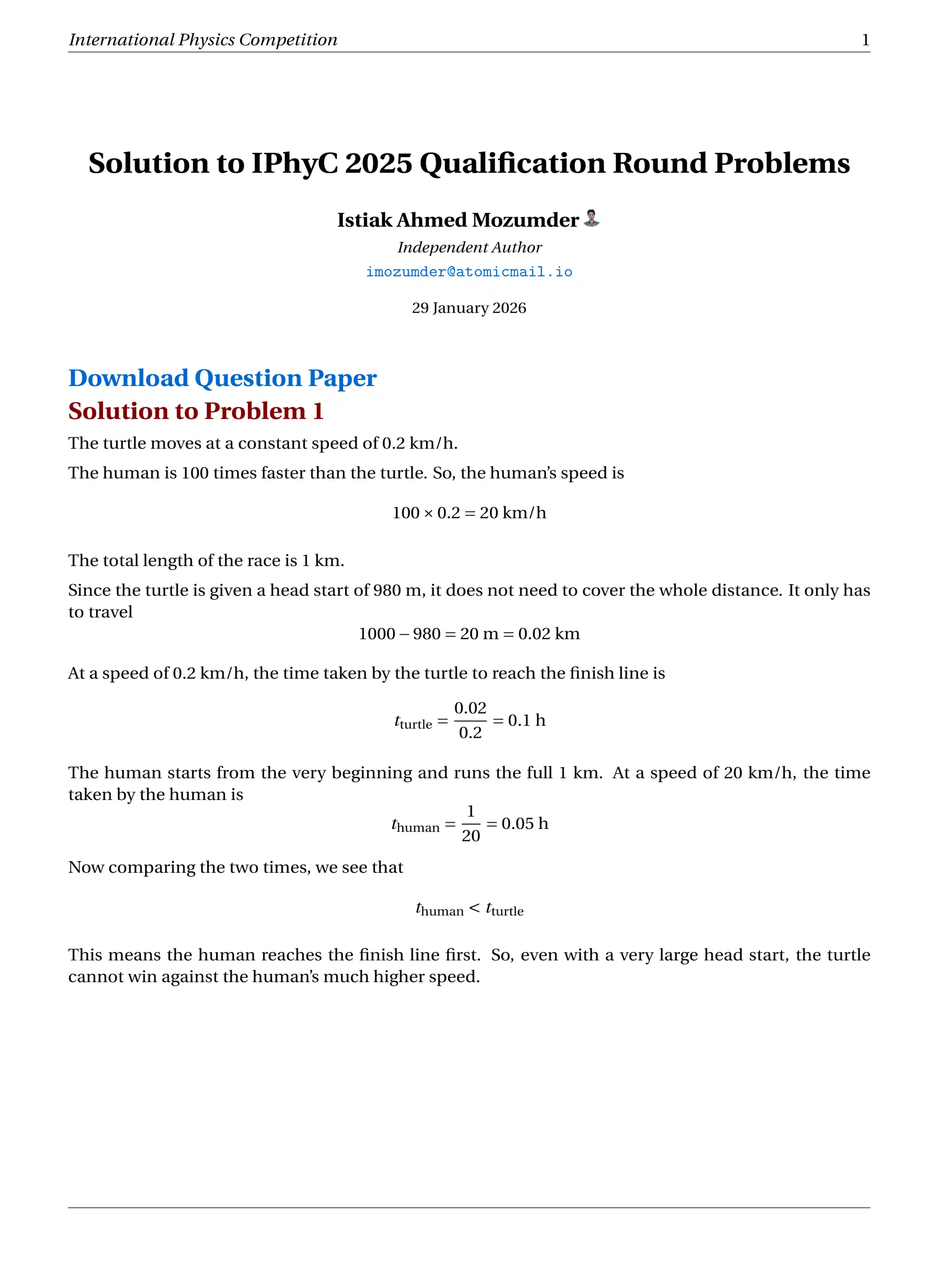 Solution to IPhyC 2025 Qualification Round Problems